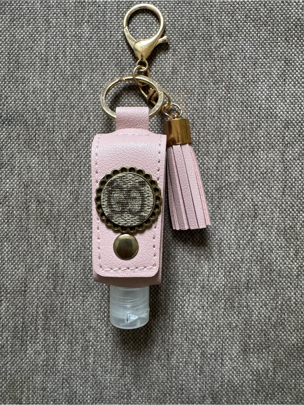 Pink Leather Tassel Hand Sanitizer Keychain Holder